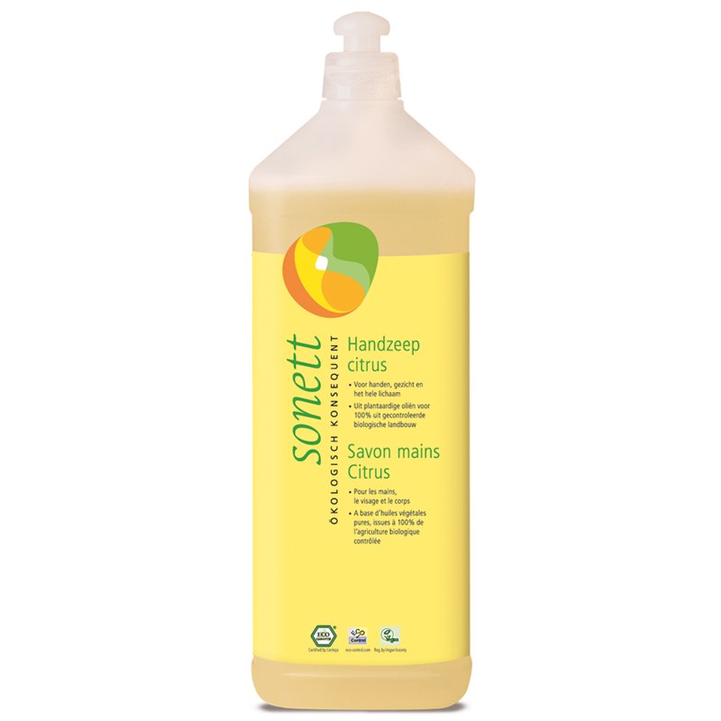 Geven Assert capsule Eco Handzeep Citrus Navulling 1 Liter Sonett van biologische ingrediënten