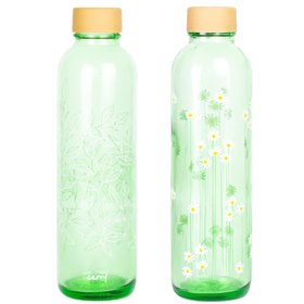 Glazen Waterfles Groen met Eco Print 700 ml Carry Bottles