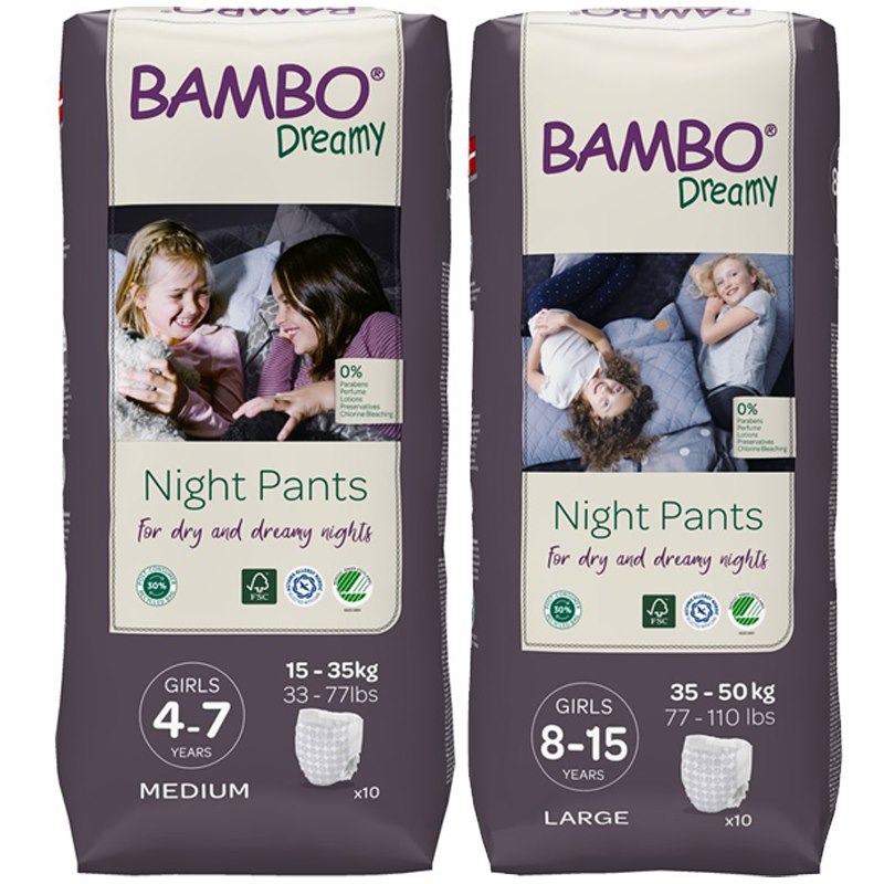 Op en neer gaan de ober Medisch wangedrag Bambo Nature Dreamy Eco Nachtluiers van 15-50 kg Girl milieuvriendelijk
