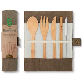 Image of Bestek Set van Biologisch Bamboe met Rietje - Olive
