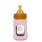 Glazen Babyfles Brede Hals met Natuurrubber Speen en Hoes Plasticvrij 150 ml Powder Pink Hevea