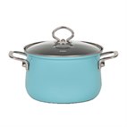 Sale Hoge Emaillen Pan met Glazen Deksel 3500 ml Turquoise Riess