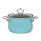 Sale Hoge Emaillen Pan met Glazen Deksel 3500 ml Turquoise Riess